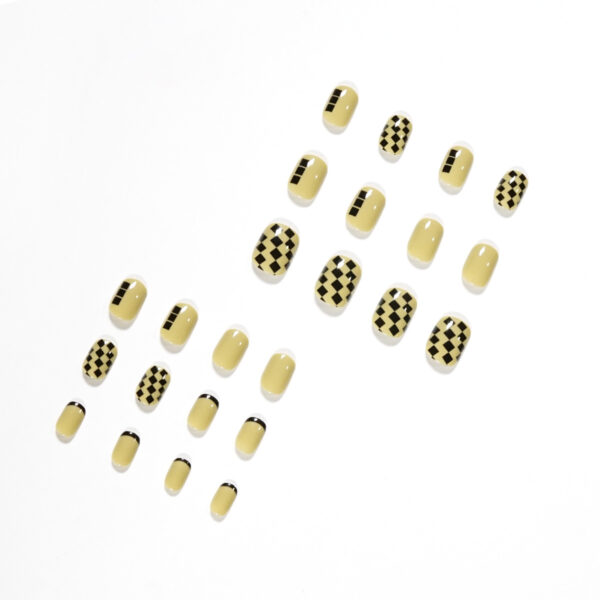 抹茶黄棋盘格穿戴美甲成品假指甲美甲贴片指甲贴片可拆卸甲片厂销 - Imagen 4