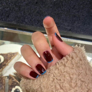 车厘子湖蓝法式穿戴美甲成品假指甲美甲贴片指甲贴片可拆卸甲片