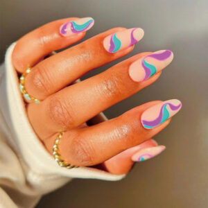美甲贴片批发甲片蓝紫拼色简约波浪美甲片成品可拆卸高级 nails