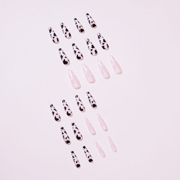 奶油黑白拼色穿戴美甲成品False Nails美甲贴片指甲贴片可卸甲片 - 画像 (2)
