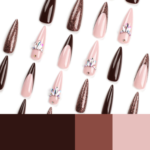 长款尖甲秋冬显白穿戴甲批发美拉德美甲甲片彩钻法式假指甲nails – Image 8