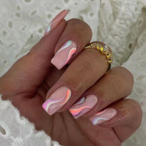 可穿戴甲贴多色波浪美甲贴片成品闪粉线条指甲贴可拆卸甲片nails
