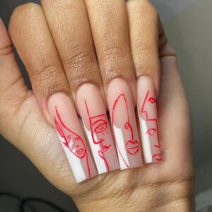 艺术抽象脸穿戴甲线条美甲个性甲片跨境直供 nails 美甲甲片批发