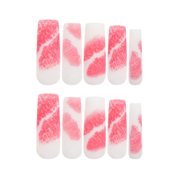 情人节浪漫红唇印美甲甜美手感磨砂穿戴甲press on nails甲片成品 - Imagen 3