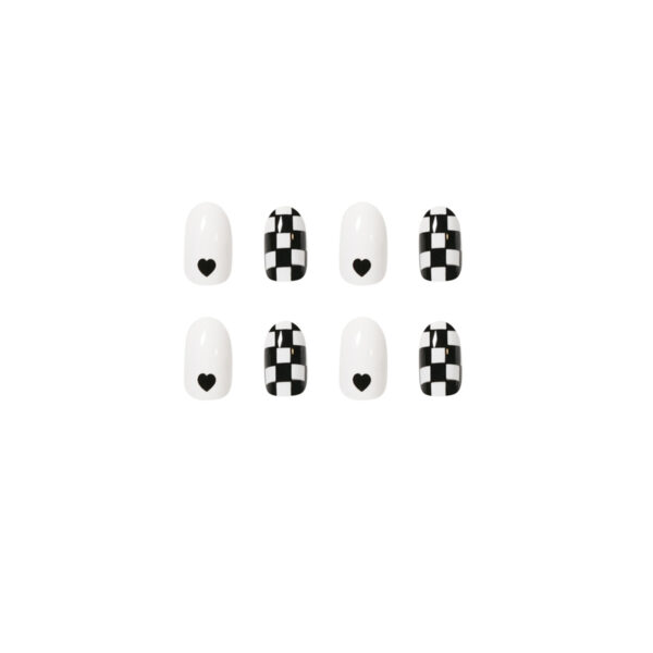 黑白棋盘格穿戴美甲成品假指甲美甲贴片指甲贴片防水可卸甲片厂销 – Image 5