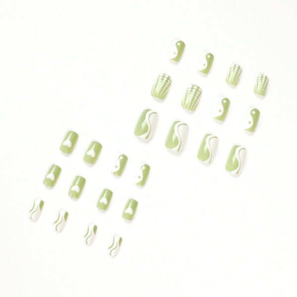 假指甲美甲贴片阴阳美甲草绿色指甲贴片press on nails 跨境专供 - Imagen 3