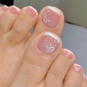 脚甲白边法式玫瑰花穿戴甲甲片批发穿戴甲甲片美甲片可拆卸nails