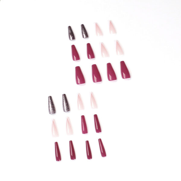 假指甲美甲贴片梅色法式美甲闪粉指甲贴片press on nails跨境直供 - Image 3