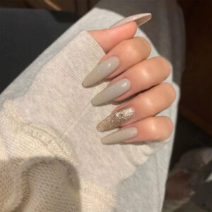 莫兰迪灰闪粉presson nail美甲贴片穿戴美甲成品假指甲可拆卸甲片