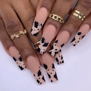 奶茶咖色豹纹False Nail美甲贴片穿戴美甲成品假指甲美甲贴片跨境