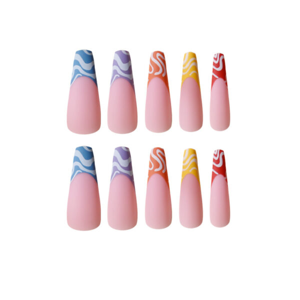 假指甲美甲贴片彩虹色波浪美甲false nail跨境直供穿戴甲成品批发 – Image 5
