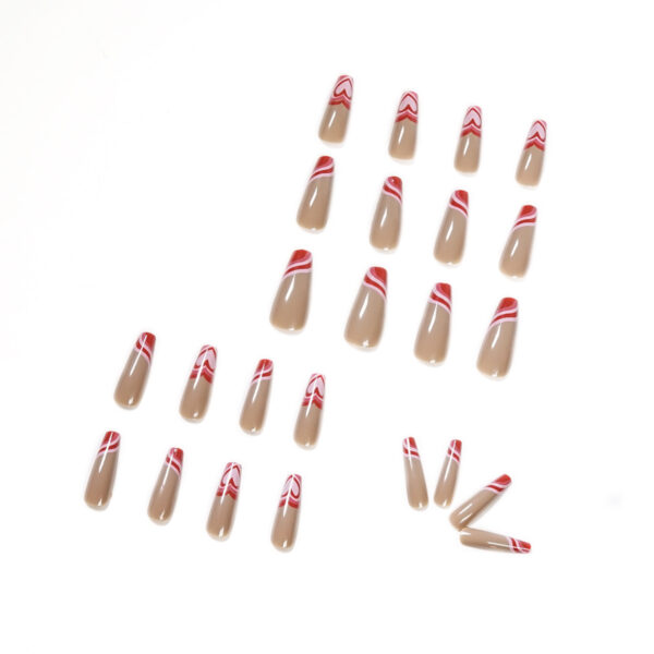 奶油棕红桃心波浪系列穿戴美甲成品假指甲press on nail 指甲贴片 - 画像 (4)