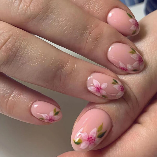 粉色花花穿戴甲美甲甲片假指甲美甲片成品可拆卸美甲片 穿戴式