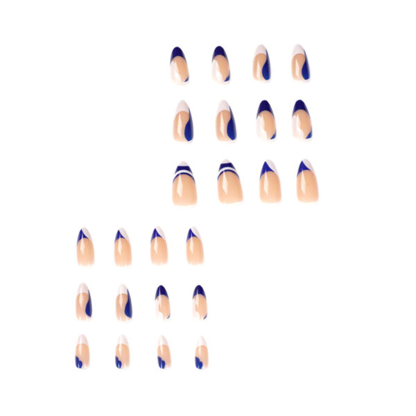 假指甲美甲贴片法式美甲蓝白拼色穿戴甲成品False nail 跨境直供 - 画像 (2)