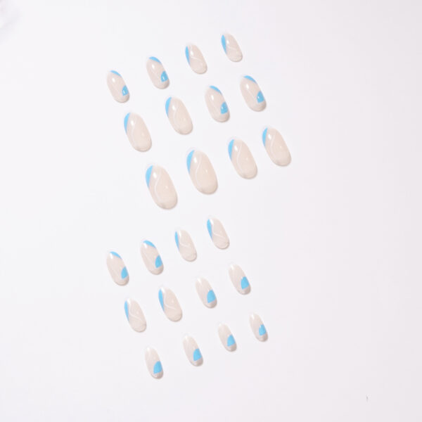 蓝法式线条穿戴美甲成品假指甲美甲贴片指甲贴片False nail可拆卸 - 画像 (4)