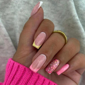 可穿戴甲片粉黄色法式美甲片可拆卸多色花朵美甲片美甲成品nails