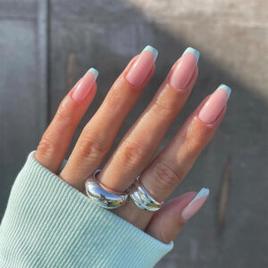 薄荷绿法式false nail穿戴美甲成品假指甲美甲贴片指甲贴片跨境供