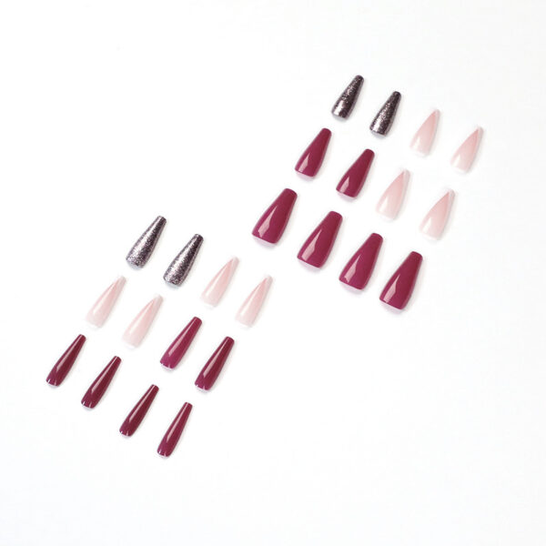 假指甲美甲贴片梅色法式美甲闪粉指甲贴片press on nails跨境直供 - Image 2
