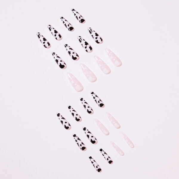 奶油黑白拼色穿戴美甲成品False Nails美甲贴片指甲贴片可卸甲片 - 画像 (3)