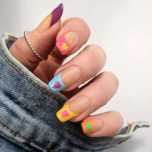 彩虹法式桃心穿戴美甲成品假指甲美甲贴片press on nail 指甲贴片