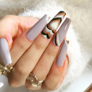 咖色拼色波浪系列桃心false nail美甲贴片假指甲穿戴美甲成品可卸