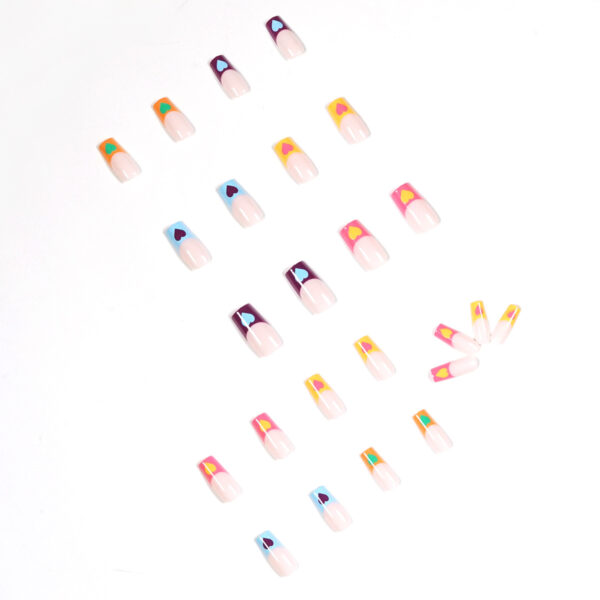 彩虹法式桃心穿戴美甲成品假指甲美甲贴片press on nail 指甲贴片 - Imagen 2