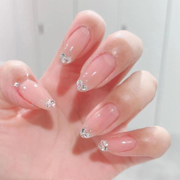 Wearable nail nude powder French rhinestone nail patches wholesale nail pieces finished wholesale nail pieces finished nails