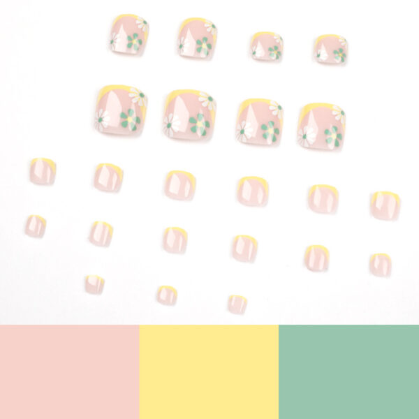 黄边法式脚甲白绿小花指甲贴可拆卸甲片指甲片美甲甲片false nail - 이미지 4
