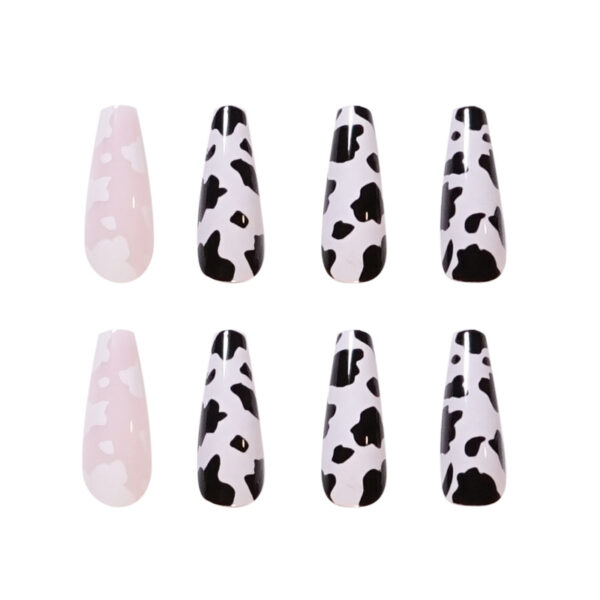 奶油黑白拼色穿戴美甲成品False Nails美甲贴片指甲贴片可卸甲片 - 画像 (5)