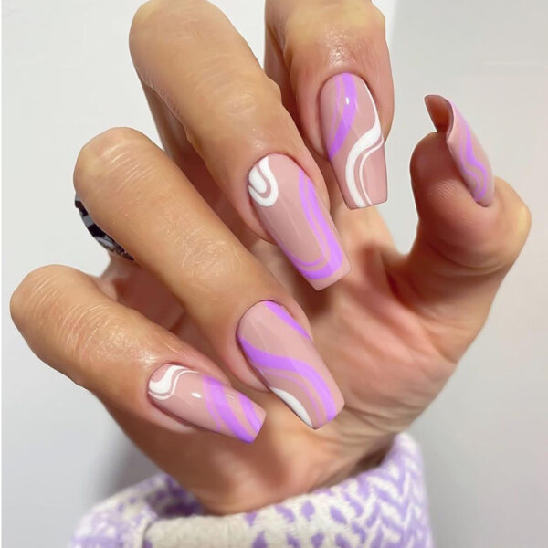 假指甲美甲贴片法式简约美甲波浪指甲贴片press on nails外贸直供