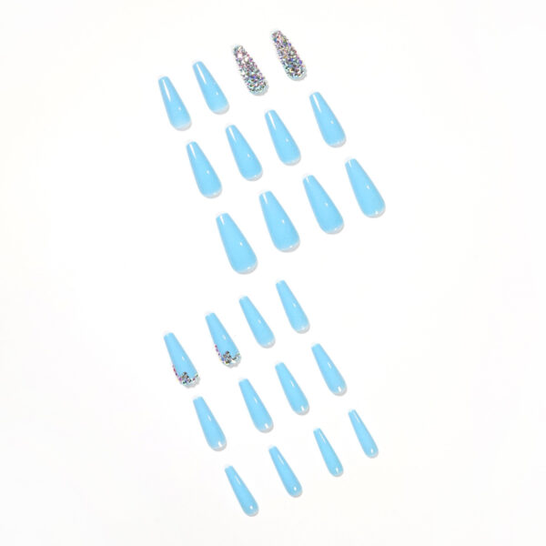 天蓝满钻穿戴美甲成品假指甲 Press on nail指甲贴片可拆甲片跨境 – Image 3