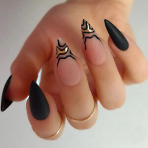 Nail art patches frosted black wave French edge nail nail art finished wear nails senior uñas postizas piecesnail